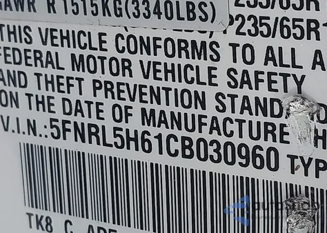 2012 Honda Odyssey Ex-L from USA, damaged, VIN 5FNRL5H61CB030960
